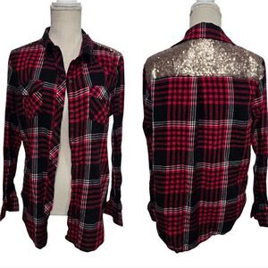 Arizona plaid long sleeve snap button up blouse size L